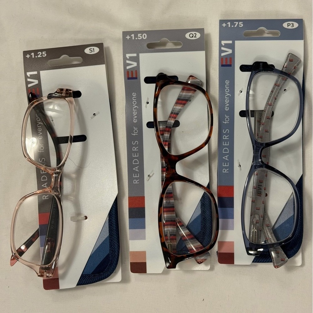 Lot Of 3 New EV1 Ellen DeGeneres +1.25 +1.5 +1.75 Readers Reading Glasses Case